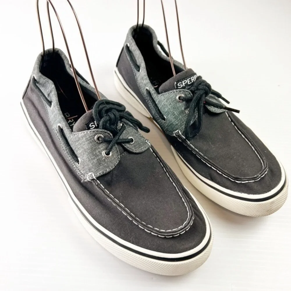 Sperry Loafer Men's 12 Grey Black Cutter 2-Eye Boat Canvas Slip On Casual Shoe